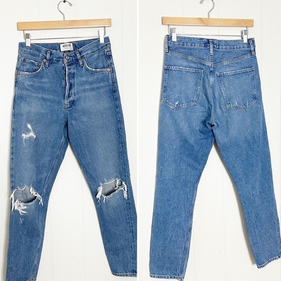 Agolde Jeans Jamie High Rise Classic Distressed Jeans in Angst 26 - Picture 5 of 14